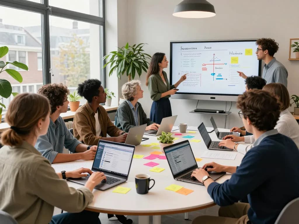 Professionals die samenwerken in een werkruimte gericht op bedrijven in Utrecht, en teamwork en innovatie tonen.