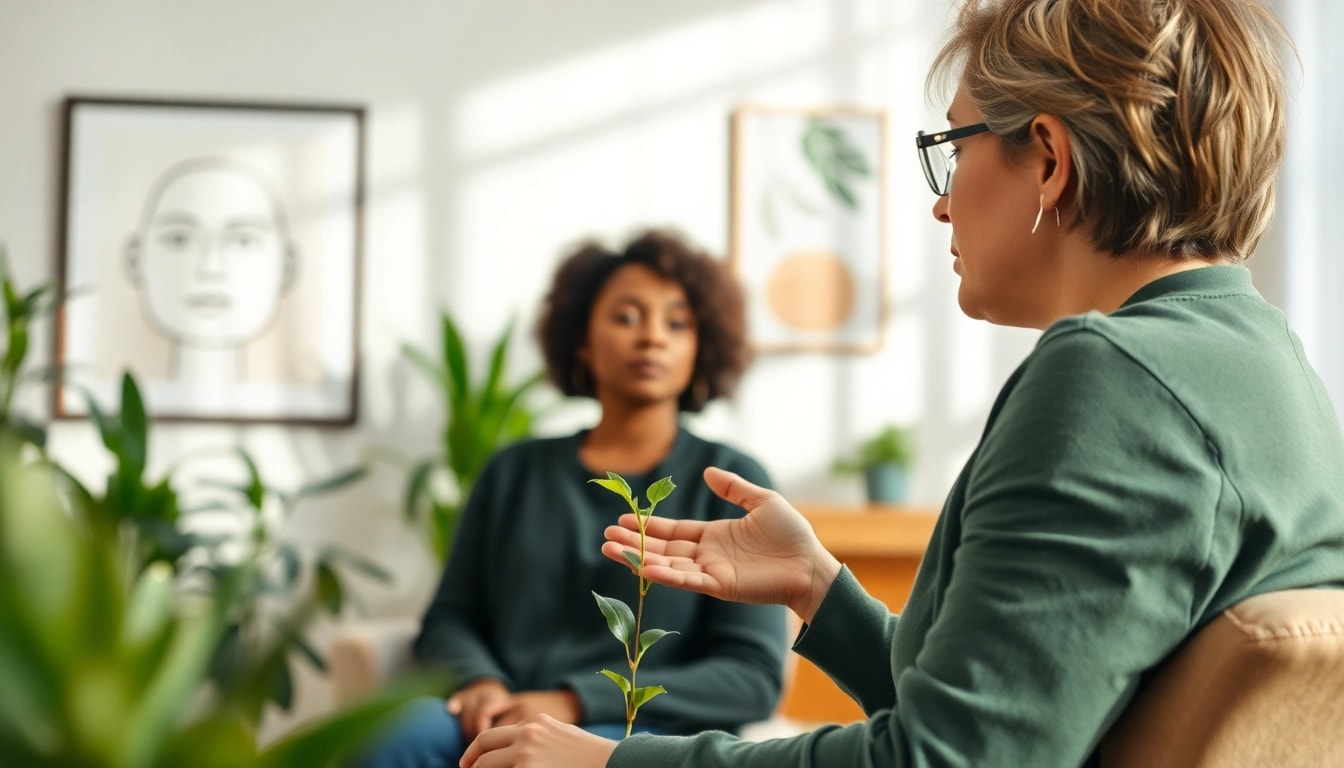 Engaging mental health tips session with a therapist in a soothing office.
