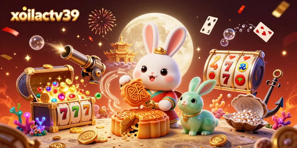 Engage with xoilactv39's vibrant casino scene packed with colorful slot elements and festive celebration.