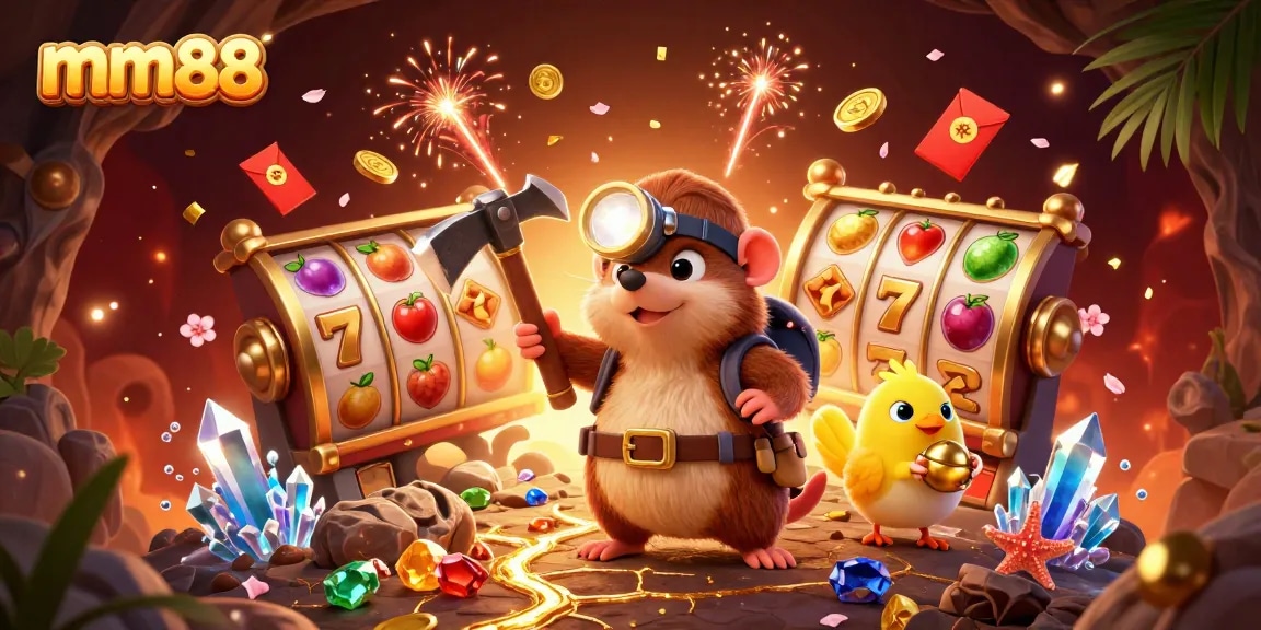 Experience thrilling slots with MM88’s cartoon treasure hunter and vibrant game elements.