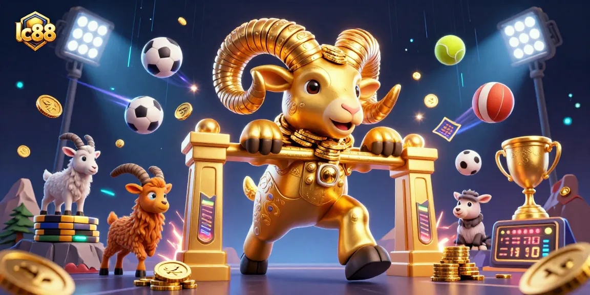 Experience winning excitement with lc88’s vibrant 3D casino scene featuring sports elements and dynamic action.