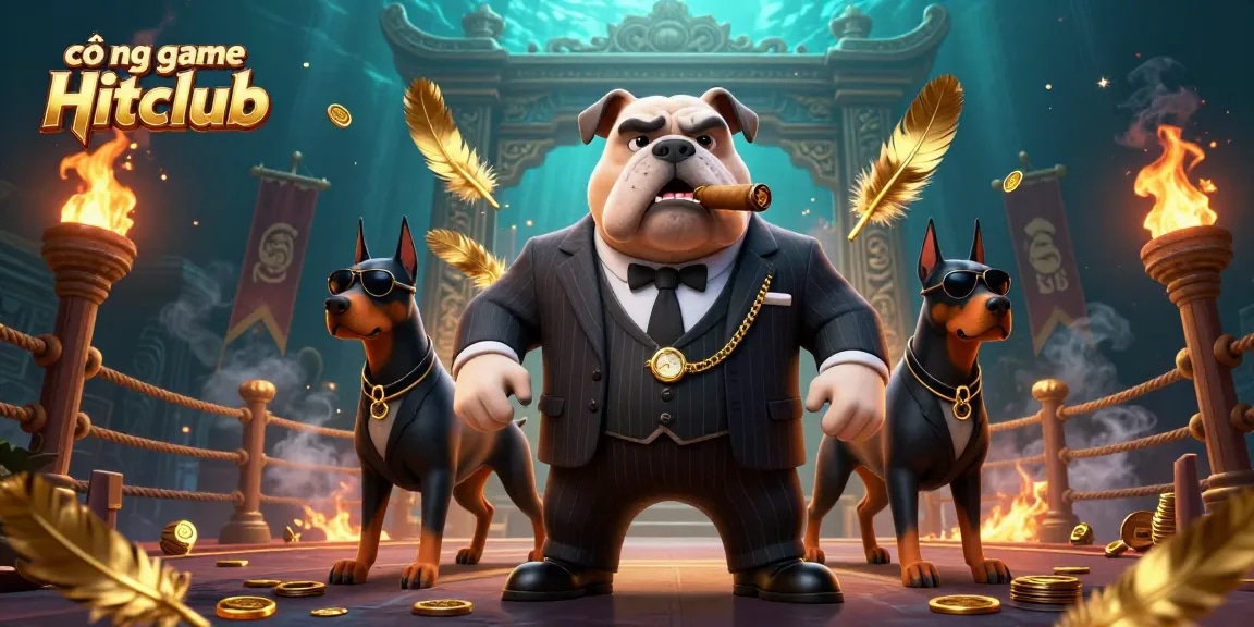Cổng game Hitclub showcases an intense 3D casino scene with dynamic characters and immersive elements.