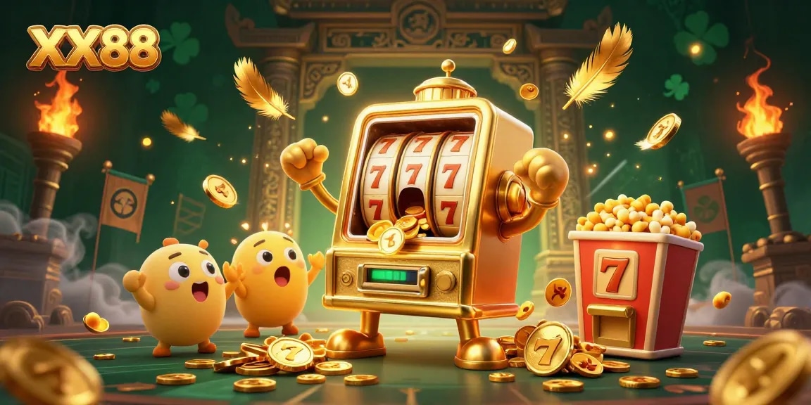 Experience thrilling gameplay with the XX88 slot machine hitting jackpots and unleashing coins.
