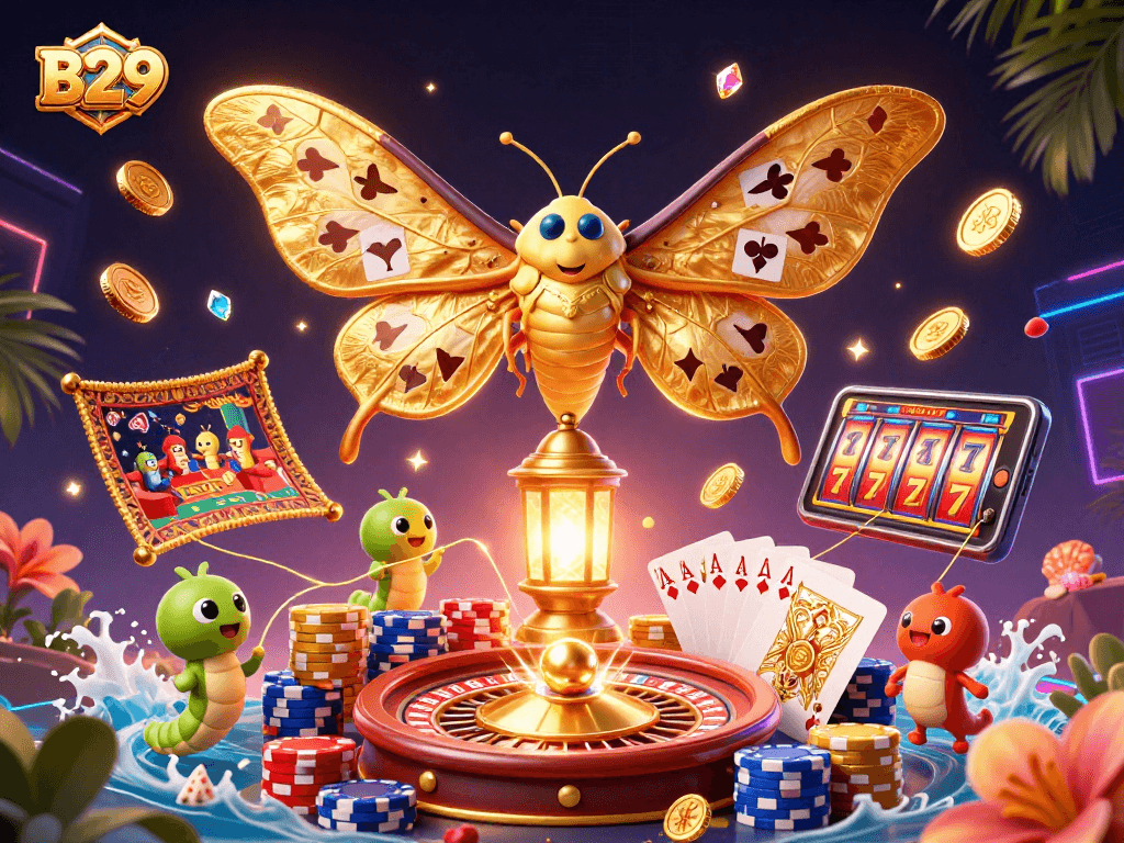 Experience thrilling wins at B29 with vibrant casino elements and dazzling golden treasures.