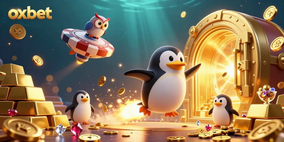 Experience thrilling gameplay at oxbet with a golden penguin and treasure-filled casino adventure.