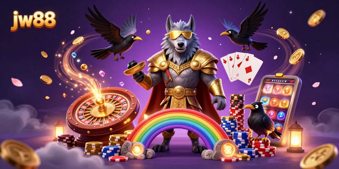 Play and win at JW88 with dynamic casino chips, vibrant characters, and exciting games!