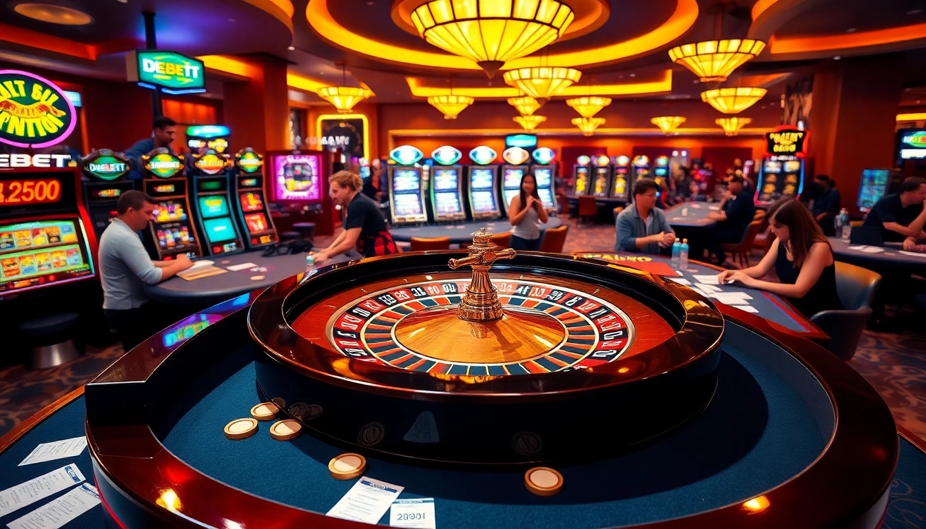 Engage with thrilling games at DEBET casino with vibrant roulette and exciting slot machines.