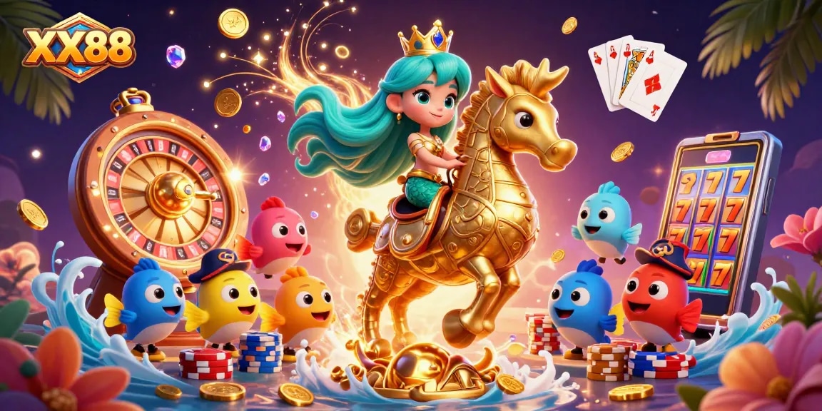 Experience the excitement of XX88 casino gaming with vibrant characters and dynamic elements.