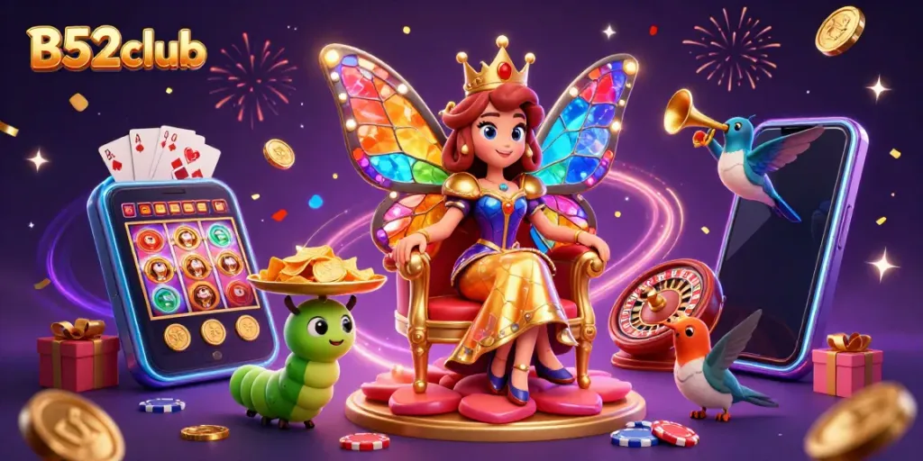 Experience the excitement of B52club with vibrant casino elements in a magical setting.