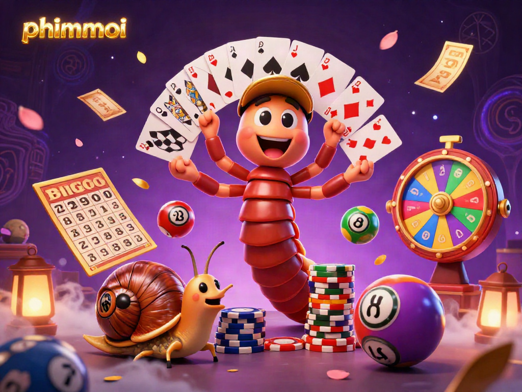 Experience thrilling moments with phimmoi’s vibrant casino scene featuring a cartoon millipede dealer and dynamic game elements.