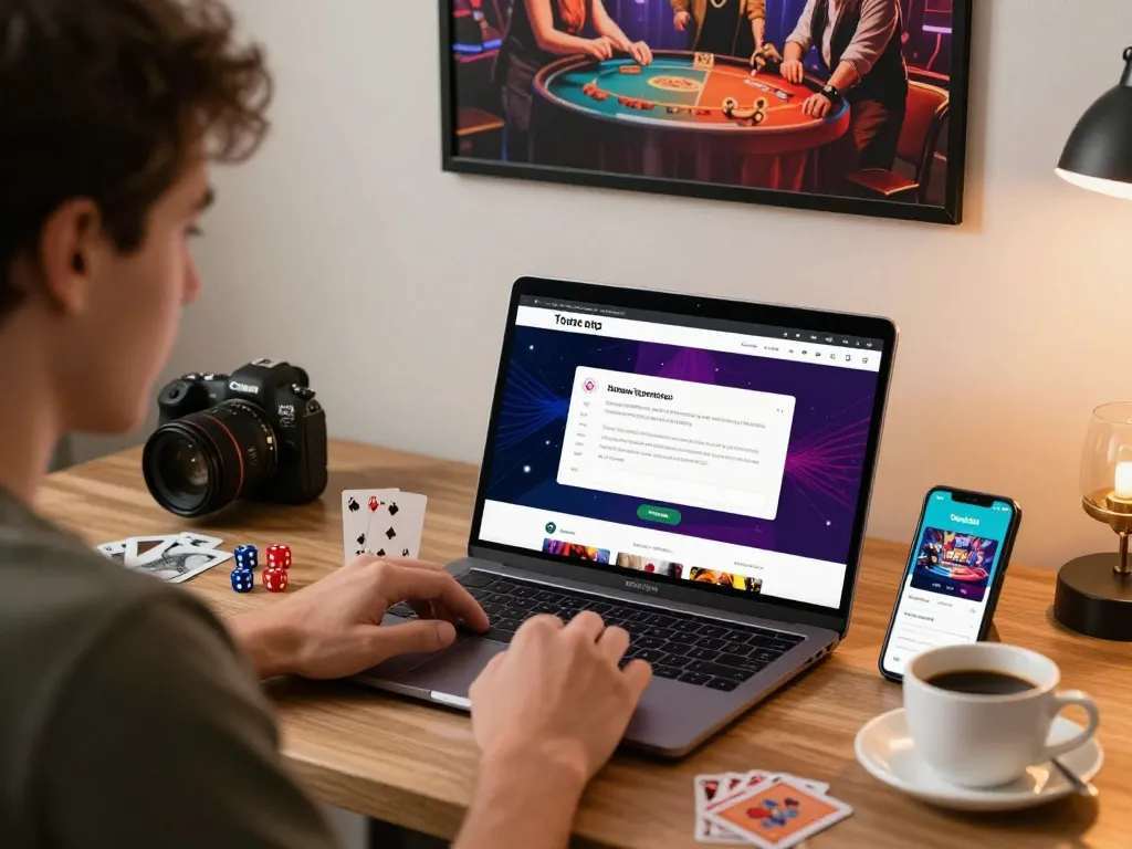 Player excitedly starts Đăng ký Topbet in modern home office with gaming gear.