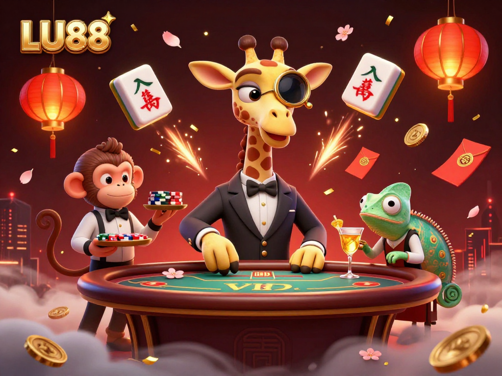 LU88 gambles with unique characters in a dynamic casino scene featuring luxurious details.