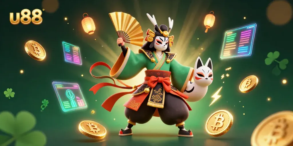 Experience thrilling gaming moments with u88’s vibrant 3D presentation of traditional Japanese elements and cryptocurrency.