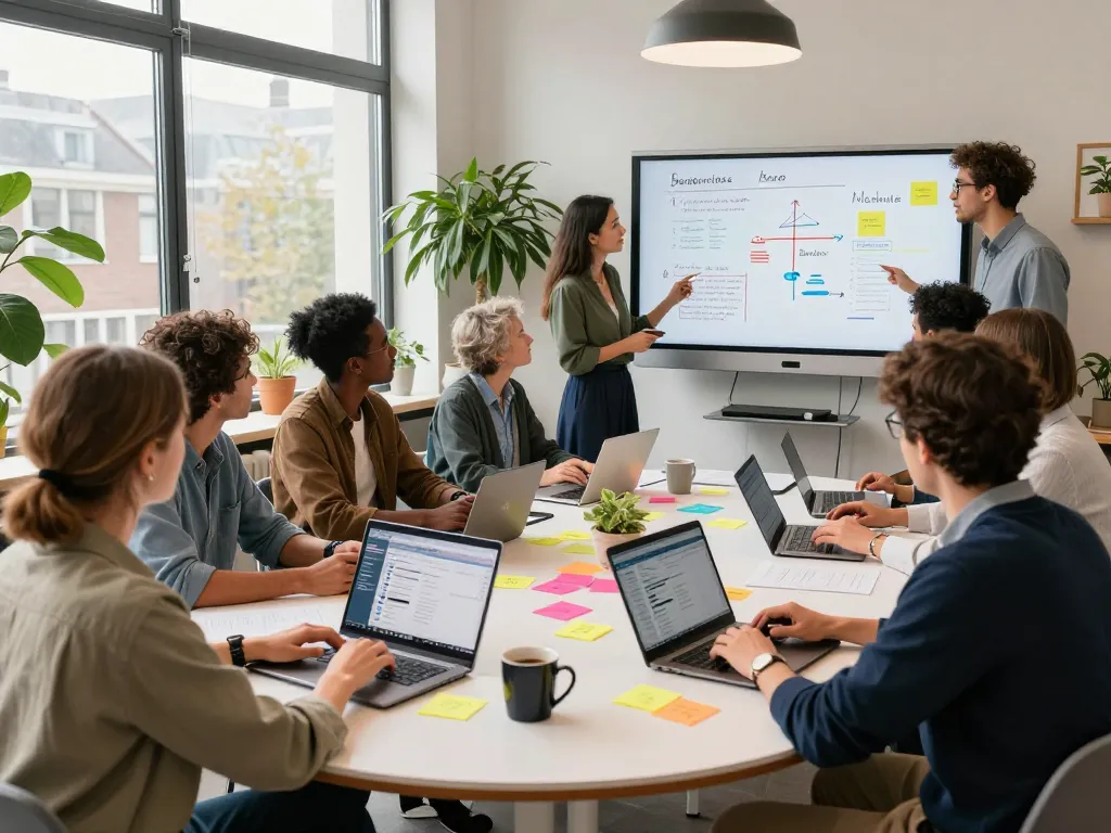 Professionals die samenwerken in een werkruimte gericht op bedrijven in Utrecht, en teamwork en innovatie tonen.