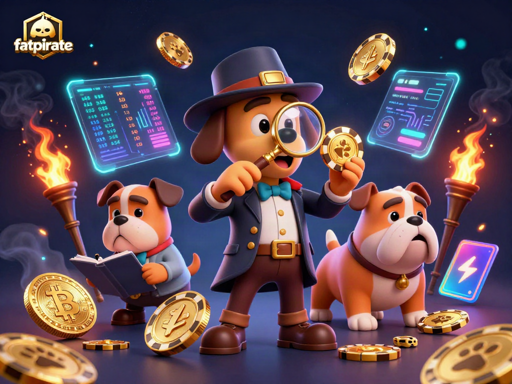 Fatpirate reveals a betting treasure with a detective theme, showcasing crypto elements and gaming clues.