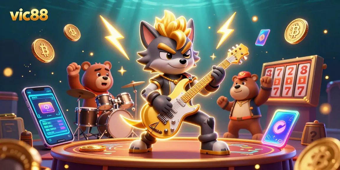 Join the excitement of vic88 as the rock star wolf and drummer bear bring casino energy to life!