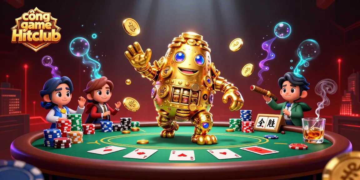 Experience thrilling gaming action at cổng game Hitclub with vibrant poker tables and golden treasures.