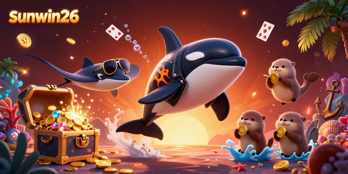 Experience the thrill of gameplay with sunwin26, featuring lively marine characters amidst an exciting casino backdrop.