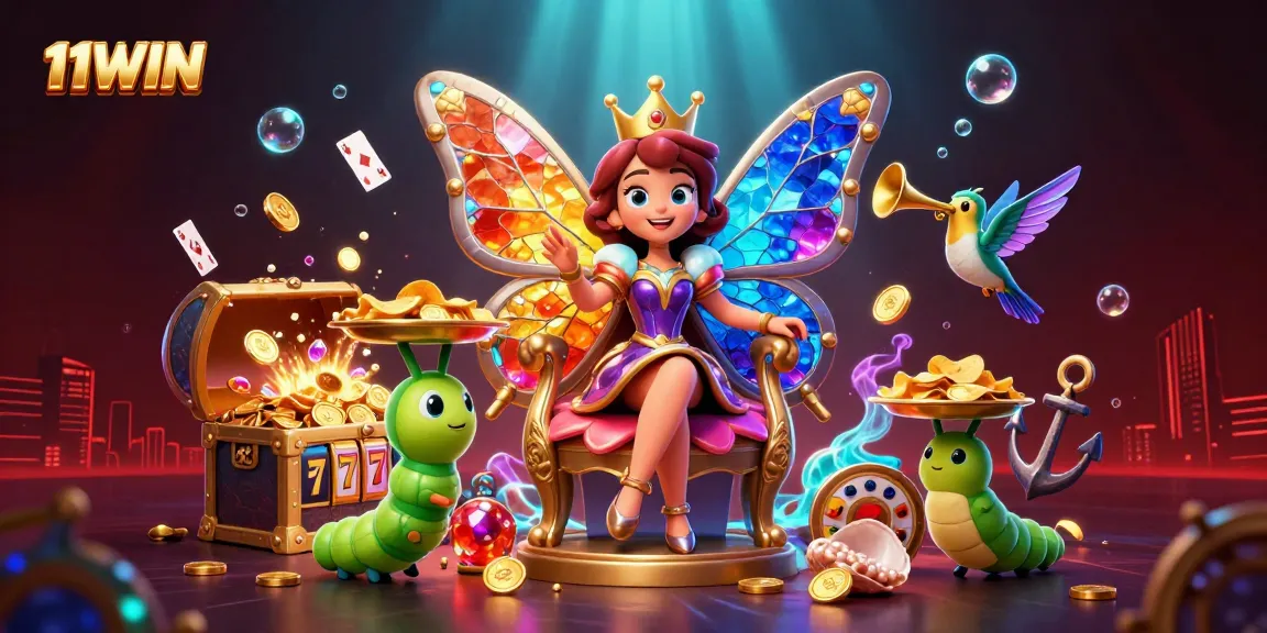 Experience 11WIN's vibrant world of slots with the butterfly queen and treasures