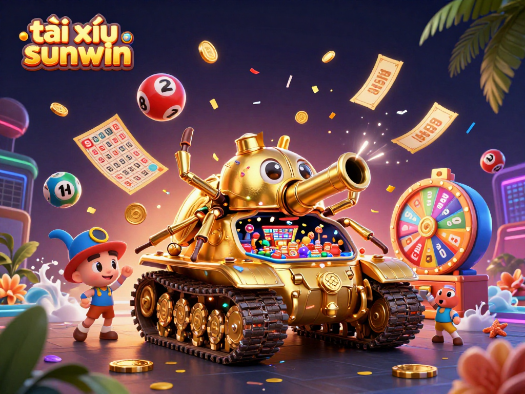 Experience the thrilling tài xỉu sunwin action with dynamic elements in a colorful 3D casino illustration.