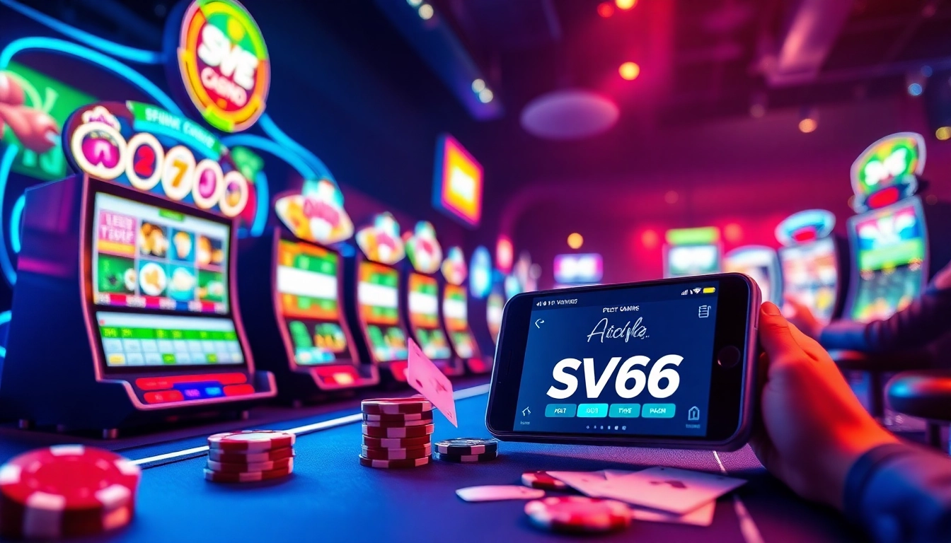 Experience SV66 with vibrant online gaming visuals featuring casino games and a sleek interface.