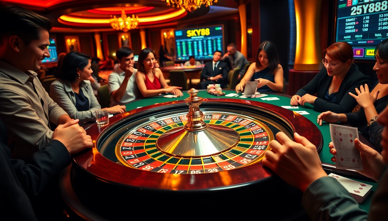 Experience the thrill of betting at SKY88 with vibrant casino tables and exciting gameplay.