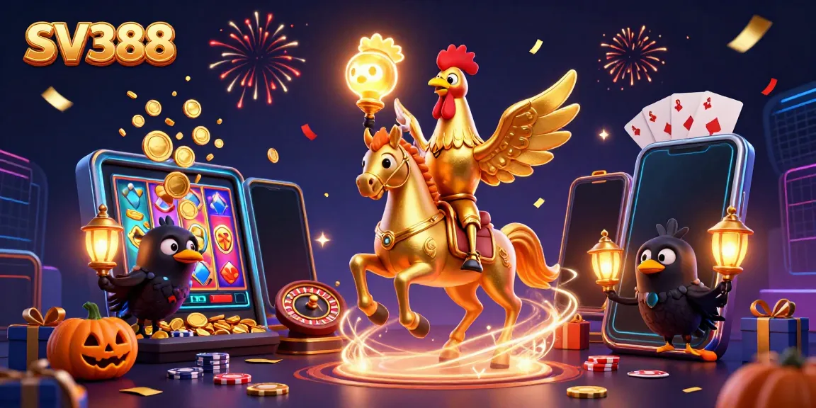 Engage with SV388's thrilling casino atmosphere featuring a golden rooster, spectral horse, and exciting game elements.