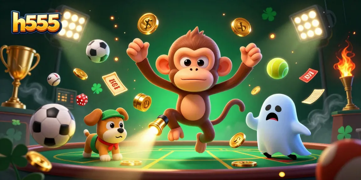 Experience thrilling gameplay with h555 as a mischievous monkey juggles golden coins in a haunted casino.