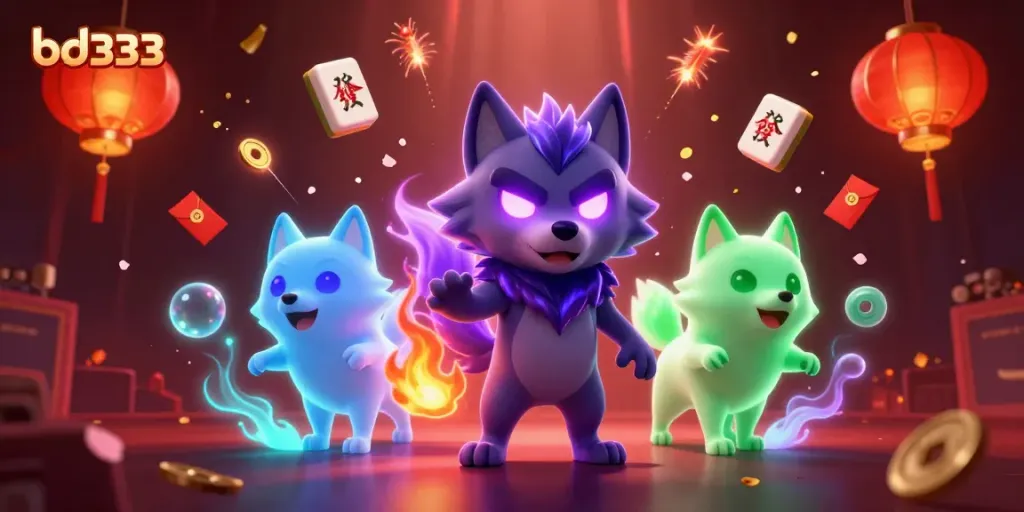 Experience fast-paced action on bd333 with friendly ghostly wolves and floating casino elements.