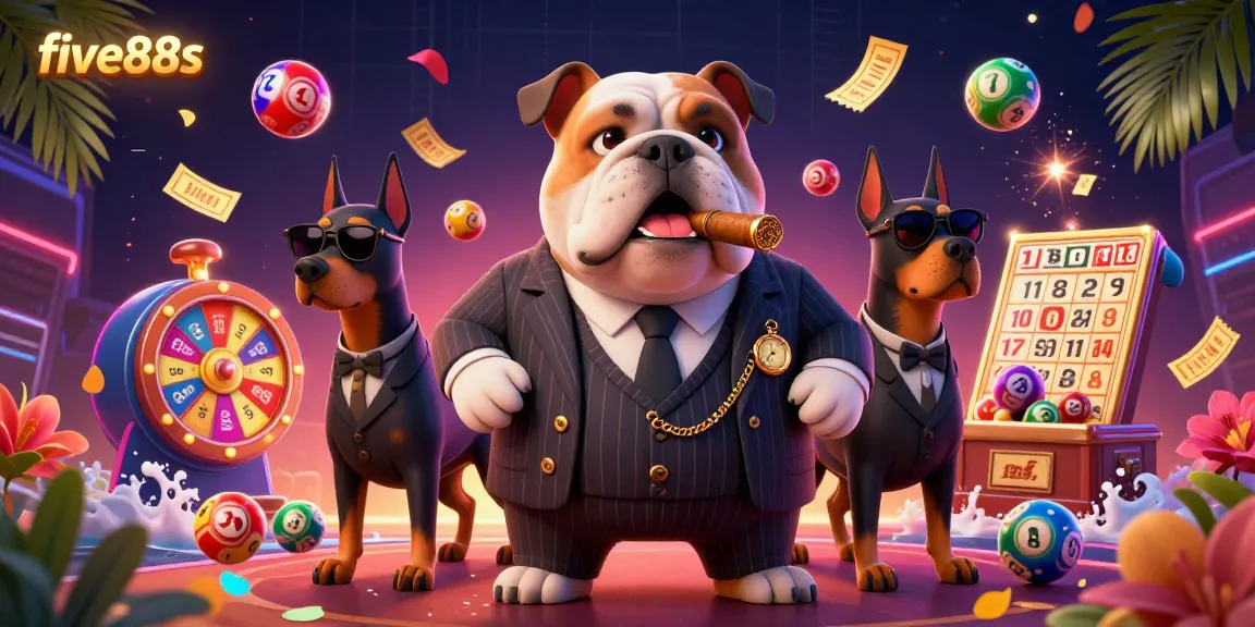 Experience thrilling gaming action with five88s as a cartoon dog leads in a vibrant casino scene.
