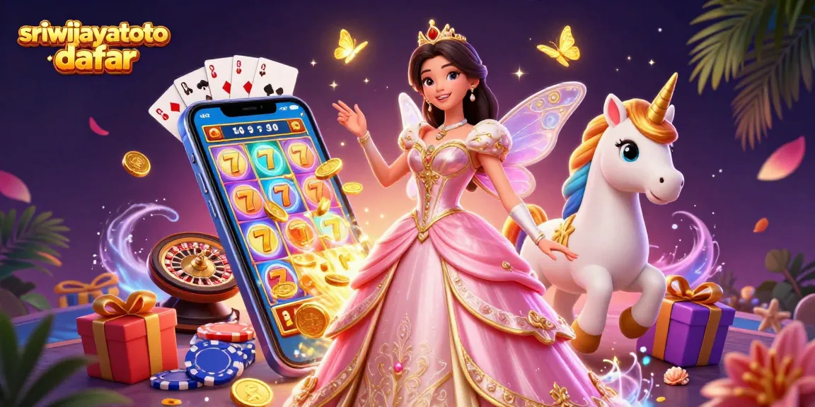 Play exciting games on sriwijayatoto daftar with 3D characters in a colorful casino illustration.