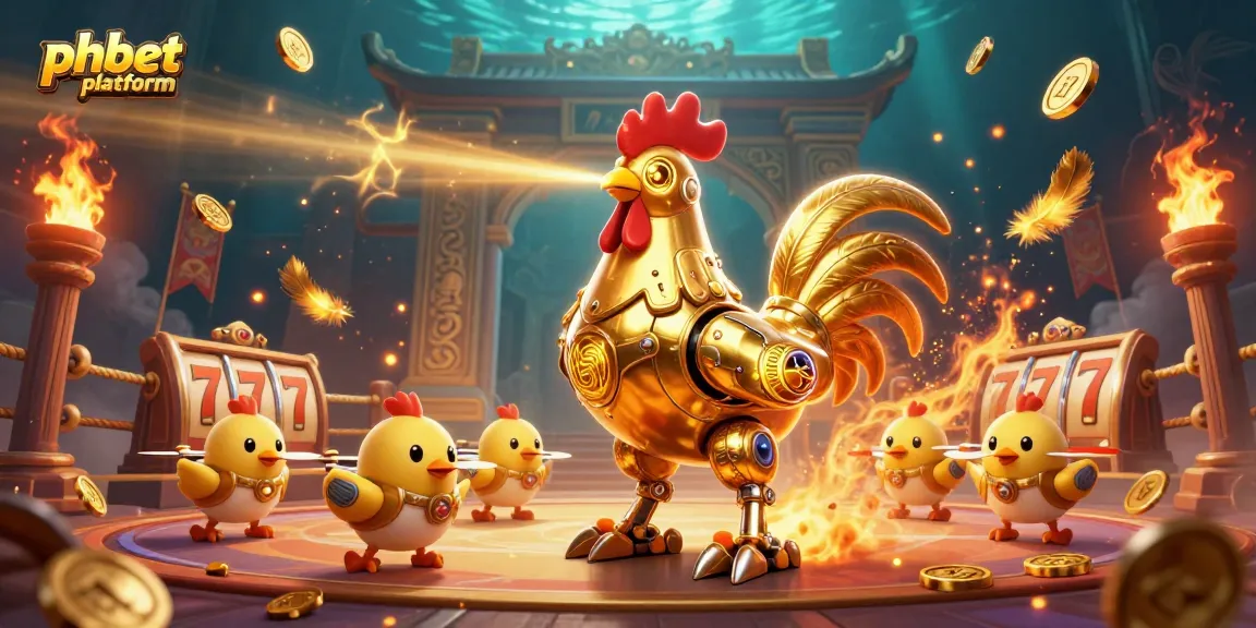 Experience exhilarating betting on the phbet platform with a 3D golden rooster robot and engaging gameplay elements.