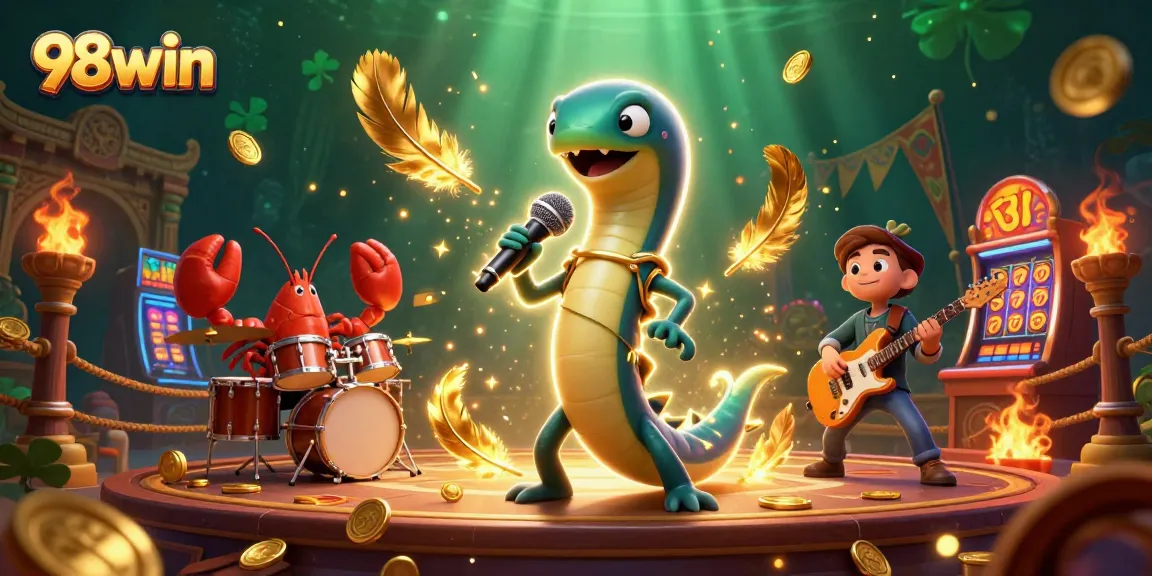 Experience the electric excitement of 98win with a vibrant 3D underwater casino scene featuring musical marine characters.