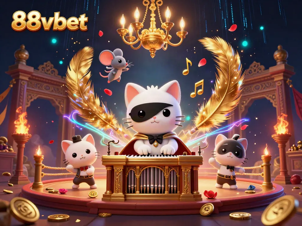 Experience thrill with 88vbet's dynamic casino scene featuring a masked cat and mouse acrobat.