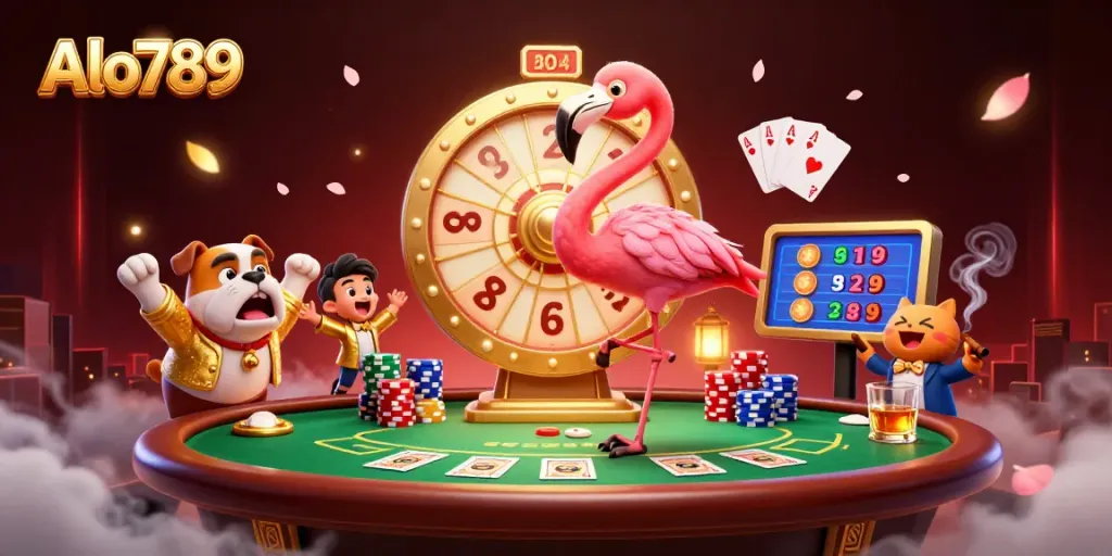 Experience thrilling gameplay with Alo789, featuring vibrant casino characters and dynamic game elements.