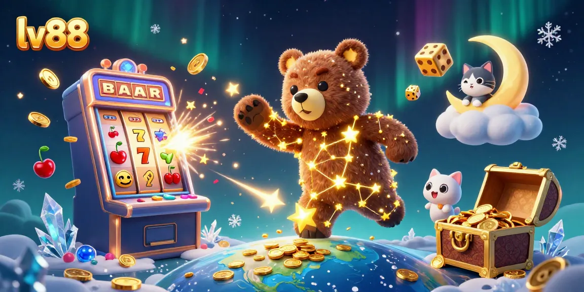 Experience the excitement of lv88 casino with a dazzling jackpot explosion and 3D characters in a night sky setting.