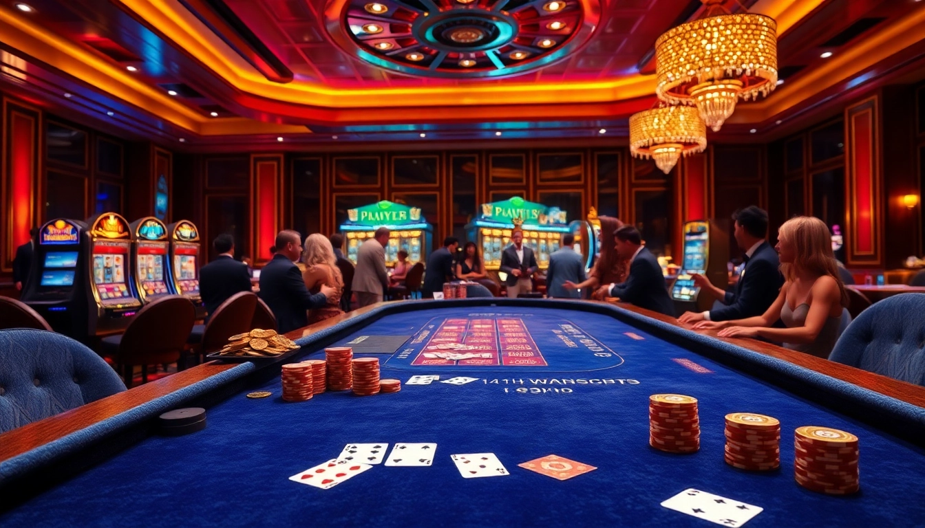 The vibrant S8 casino scene showcases excitement with gaming tables, poker chips, and slot machines.