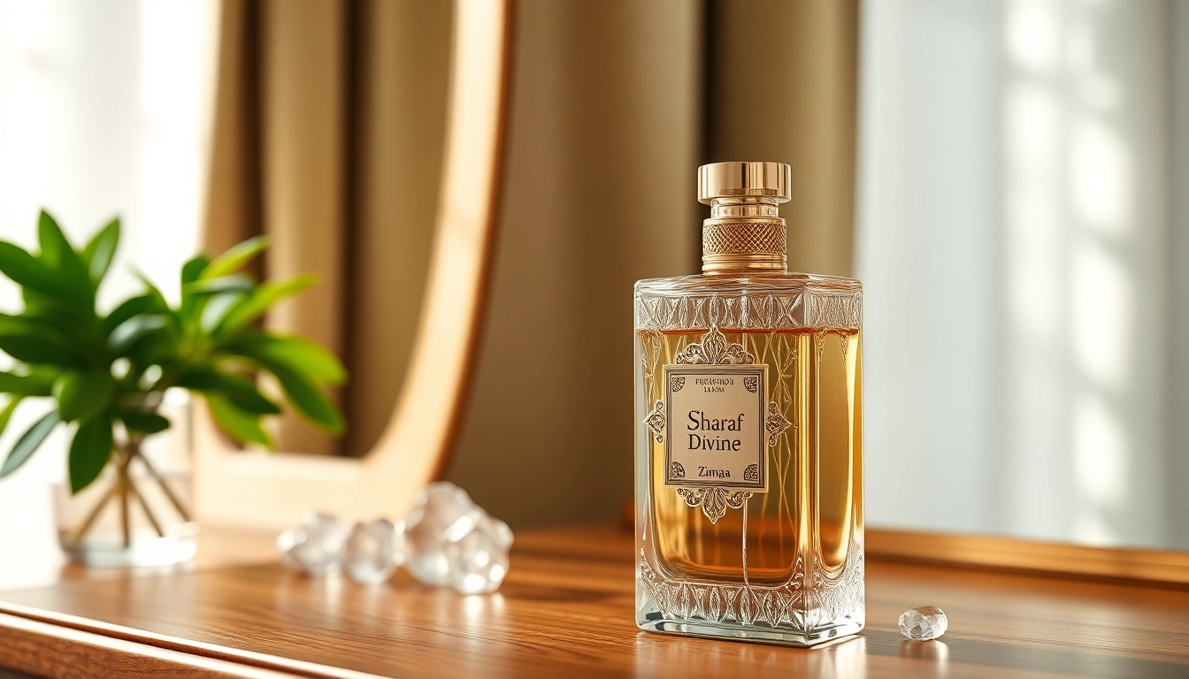 Ontdek de luxe van Sharaf Divine by Zimaya met zijn elegante flacon en sprankelende details.