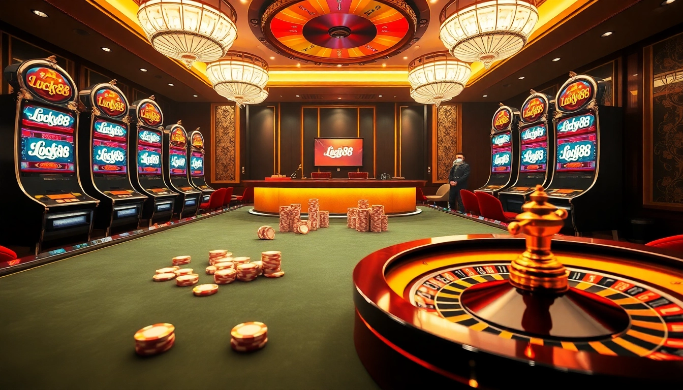 Experience luxury gaming excitement with Login Lucky88 and elegant casino elements illuminating the scene.
