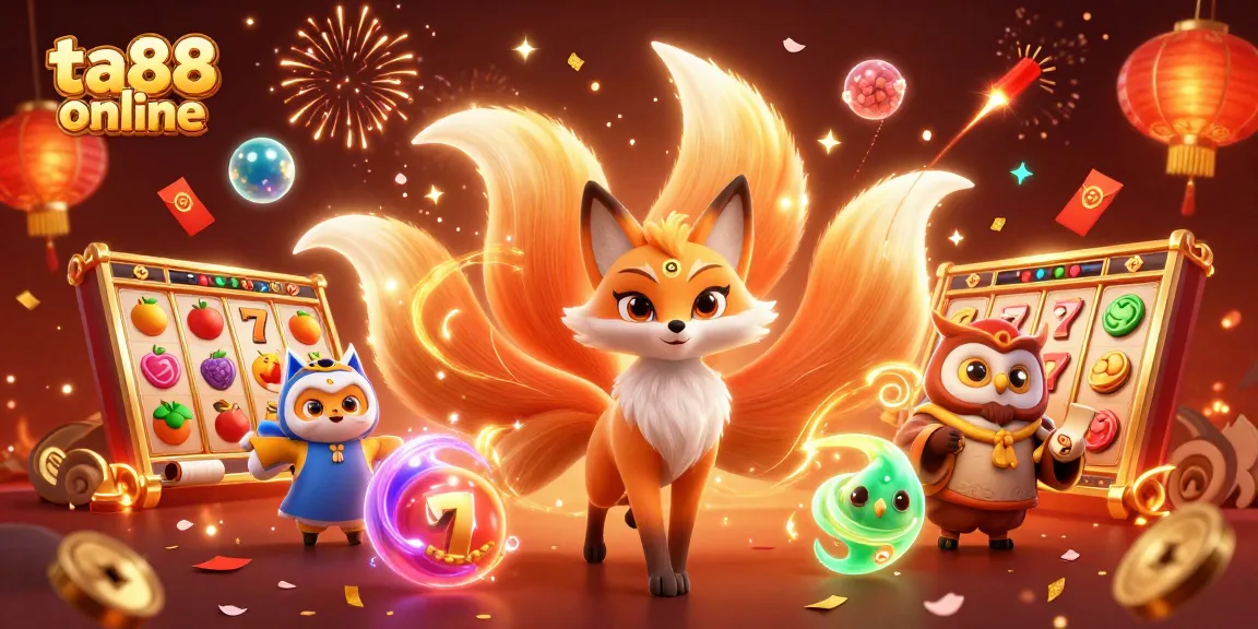 Experience mesmerizing gameplay with ta88 online, featuring a vibrant fox spirit and festive casino elements.