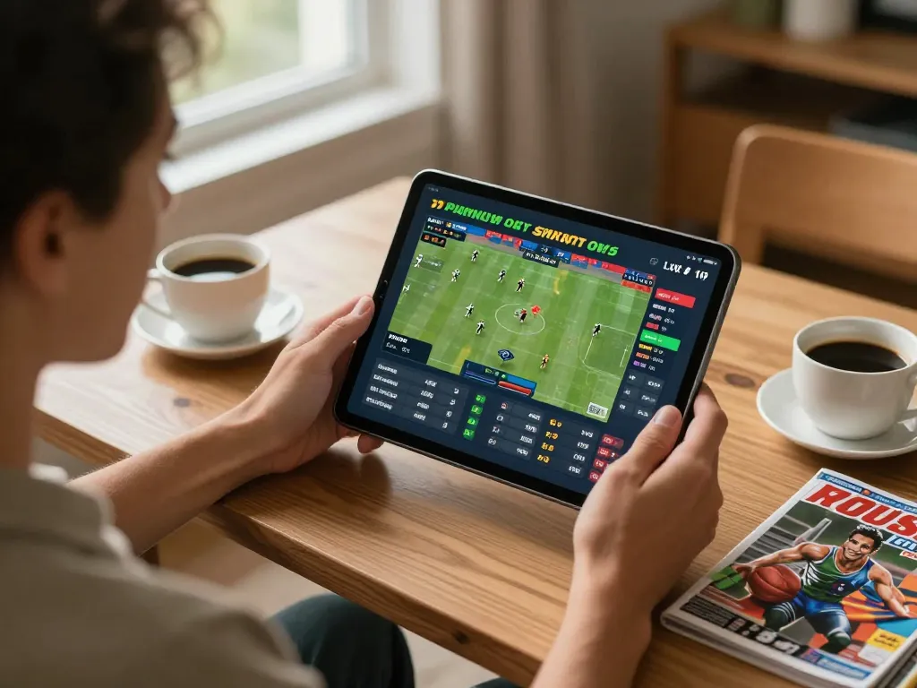 Using nohu strategies for online sports betting in a cozy home environment with tablet interface.