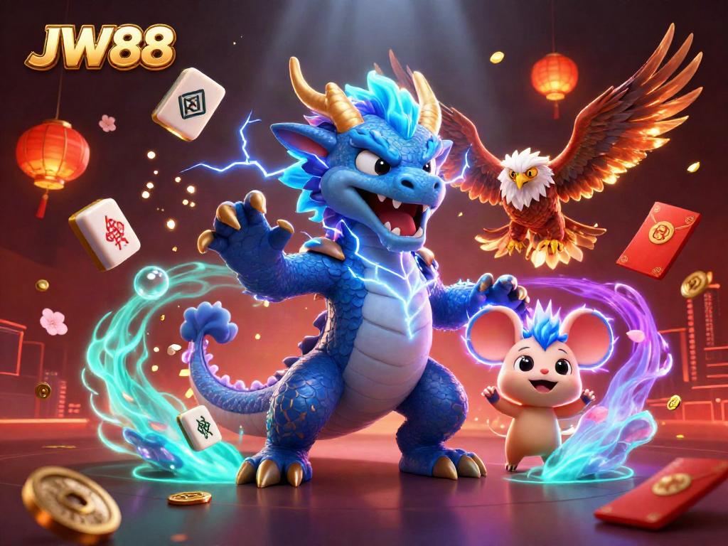Engage with JW88 through this vibrant, dynamic illustration highlighting thrilling casino elements.