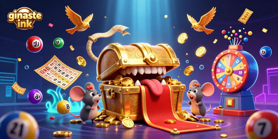 Experience thrilling wins at ginaste ink with dynamic lottery balls and vibrant casino elements in a captivating scene.