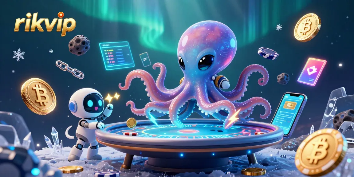 Engage with rikvip's thrilling poker experience through a vibrant alien casino illustration.