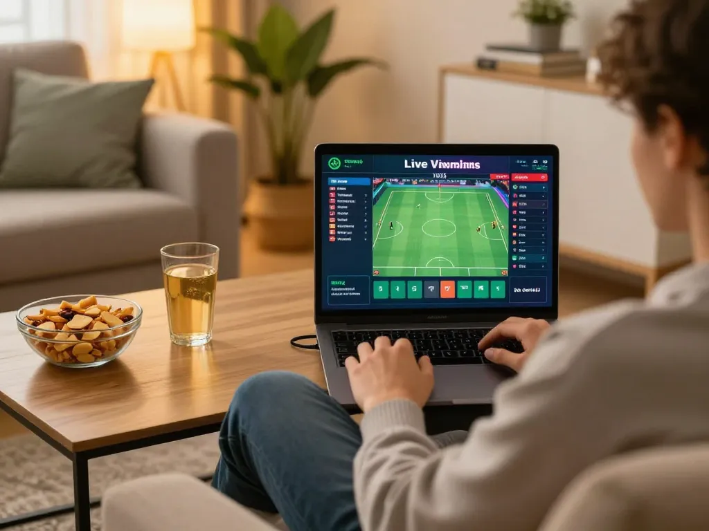Socolive user placing bets on a sports game in a comfortable living room setting