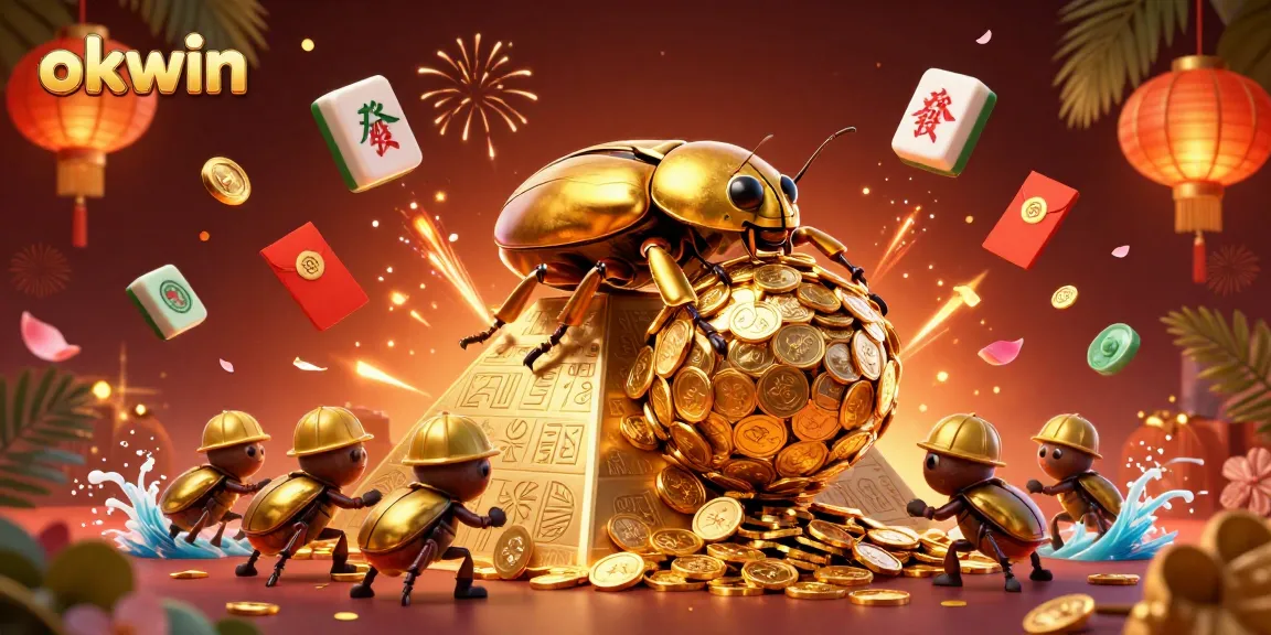Engage in gameplay with okwin's dazzling golden coin pyramid and lucky symbols.