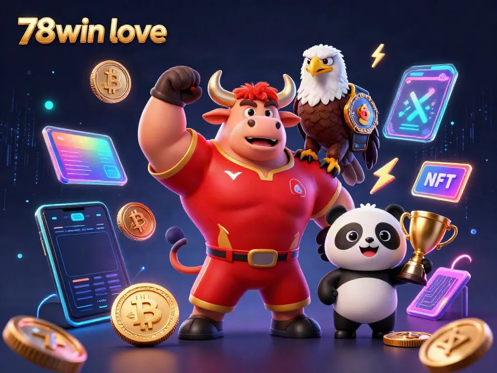 Experience the thrill of winning with 78win love, featuring a vibrant bull mascot, eagle champion, and cheerful panda!