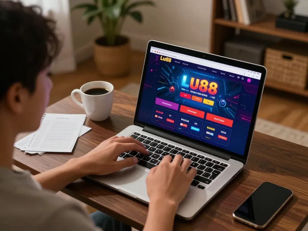 Engaging lifestyle moment with Lu88 đăng nhập screen as player strategizes online gambling.