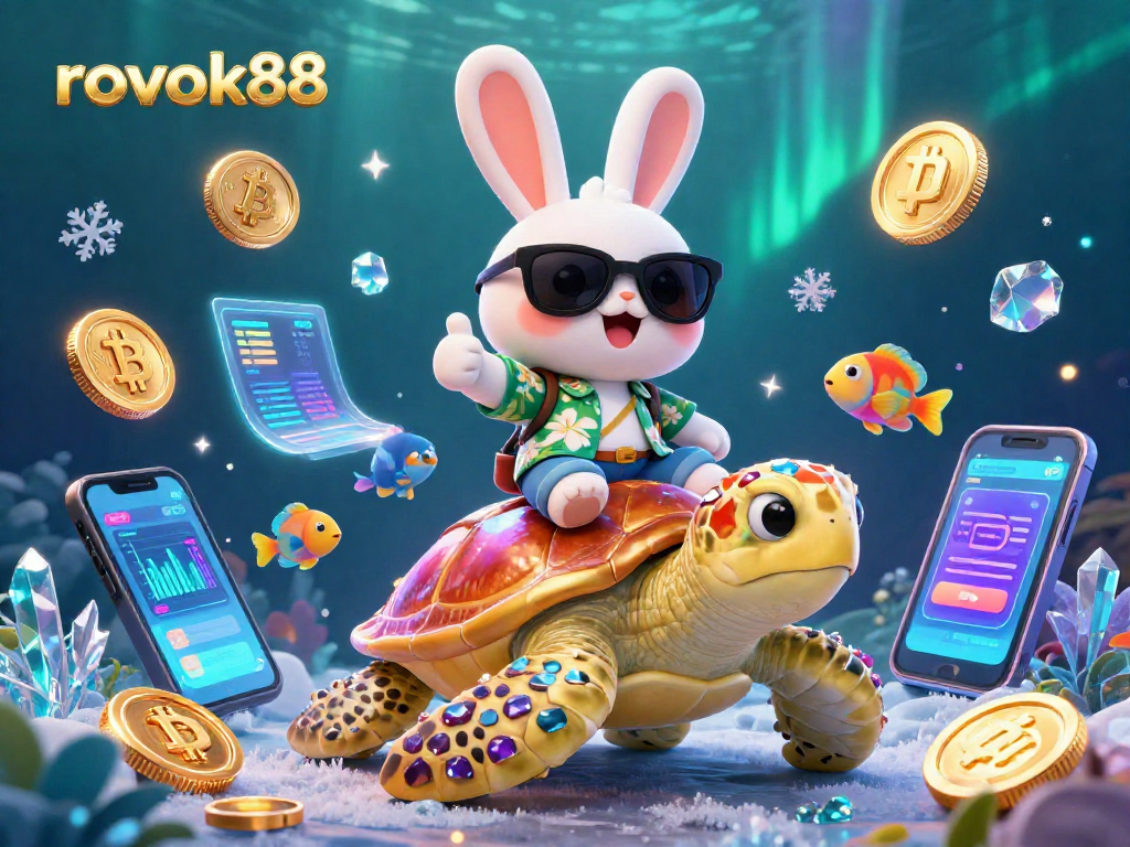 Experience the thrill of gaming with rokok88 and vibrant 3D characters in a dynamic casino scene.