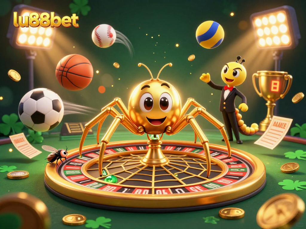 Experience thrilling gameplay at lu88bet with a dynamic spider and fly scene set in a vibrant casino atmosphere.